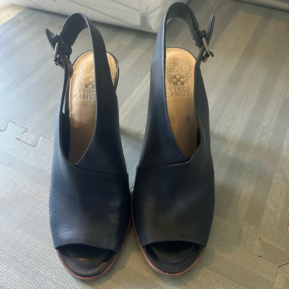 Vince Camuto Navy Peep-Toe Slingback Heels- 8